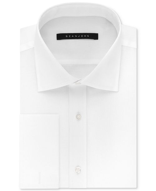 Sean John Men S Classic Regular Fit White Solid French Cuff Cotton