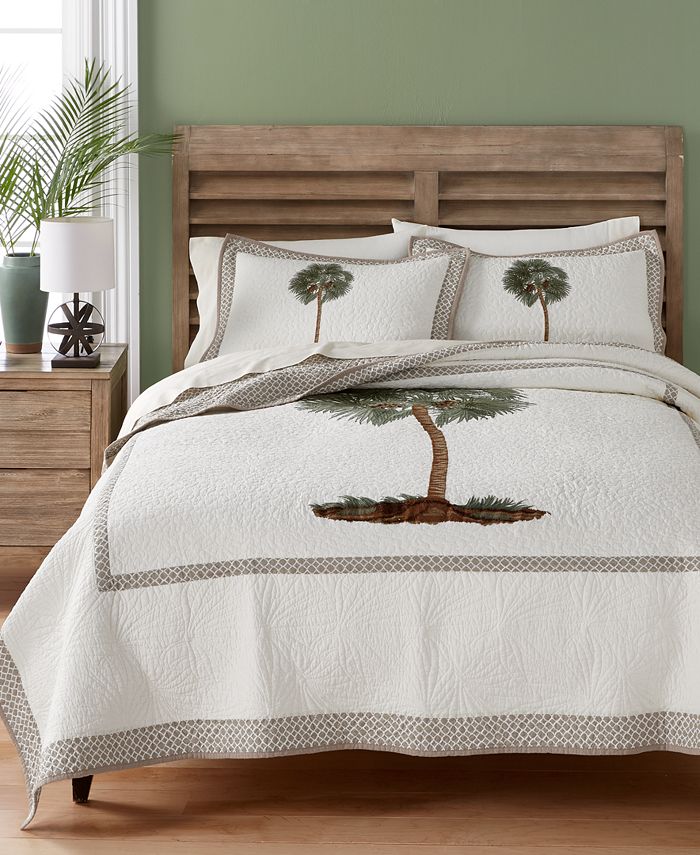 Martha Stewart Collection Lone Palm Cotton Embroidered King Quilt