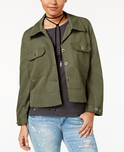 7 Sisters Juniors' Cropped Military Jacket