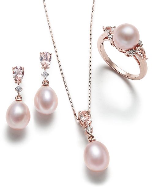 Macy&#39;s Pink Cultured Pearl, Morganite and Diamond Jewelry Collection in 14k Rose Gold & Reviews ...