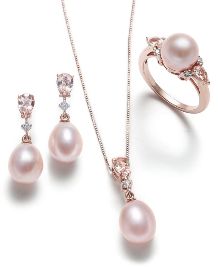 Pink Cultured Pearl, Morganite and Diamond Jewelry Collection in 14k Rose