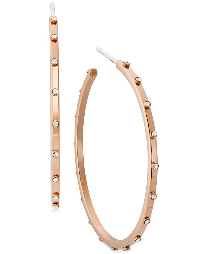 Michael Kors Rose GoldTone Cubic Zirconia Studded Open Hoop Earrings