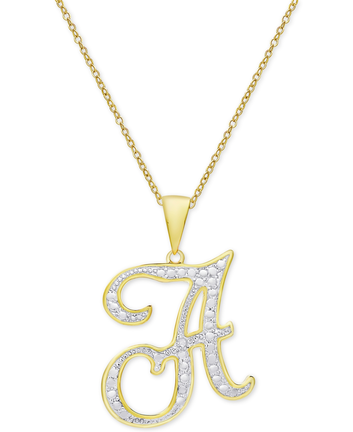 MACY'S DIAMOND ACCENT SCRIPT 18" INITIAL PENDANT NECKLACE IN SILVER PLATE, GOLD PLATE & ROSE GOLD PLATE 