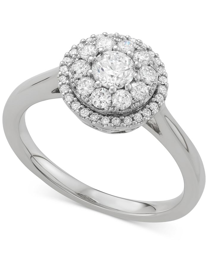 Macy's Diamond Double Halo Engagement Ring (3/4 ct. t.w.) in 14k White ...