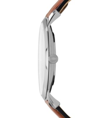 Men's The Minimalist Brown Leather Strap Watch 44mm