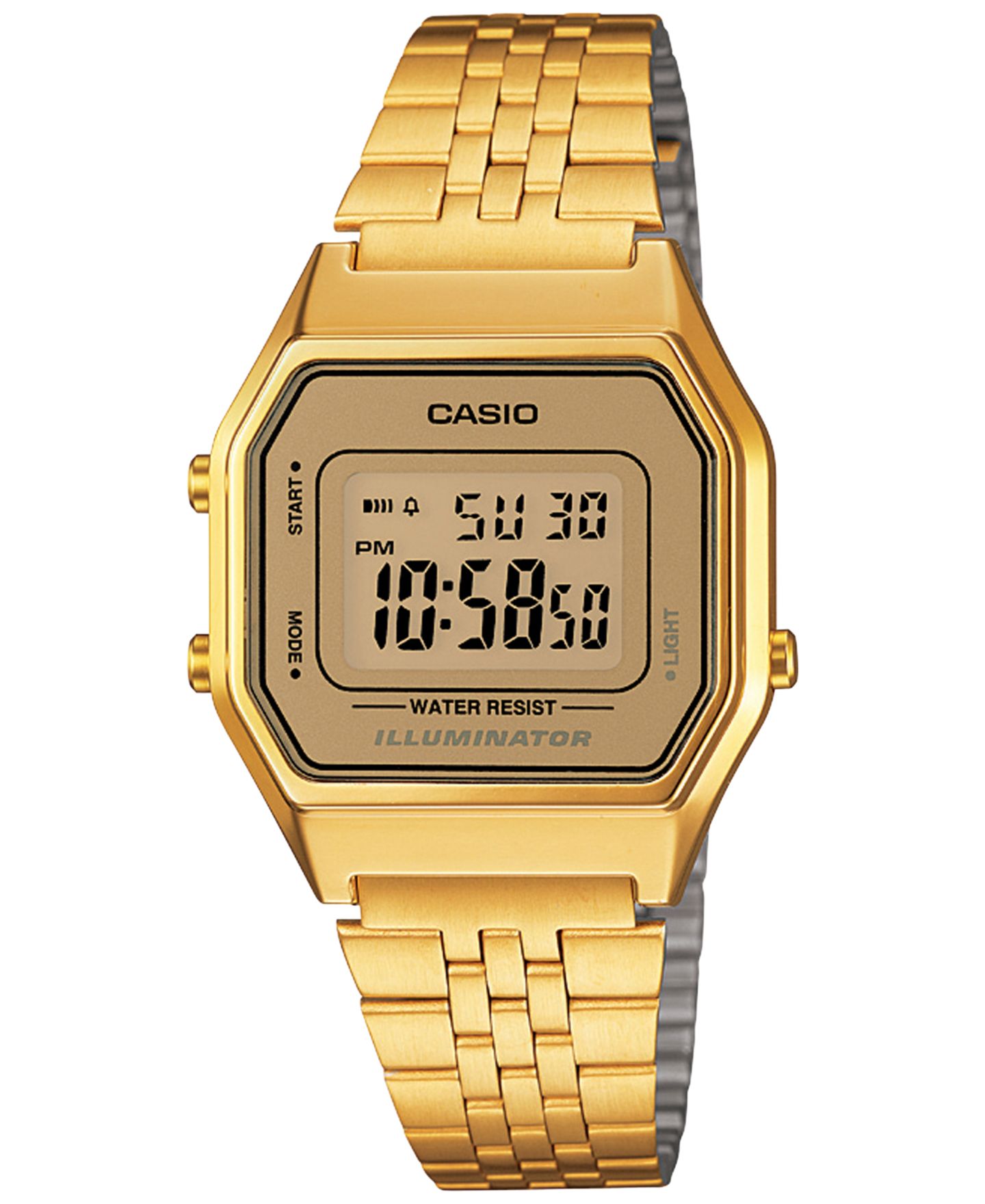 Женские часы Casio Digital Vintage Gold-Tone Stainless Steel Bracelet Watch 39x39mm LA680WGA-9MV — фото 1