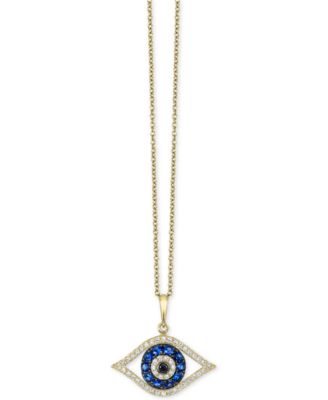 EFFY&reg; Sapphire (1/4 ct. t.w.) and Black and White Diamond (1/8 ct. t.w.) Evil Eye Pendant in 14k Gold