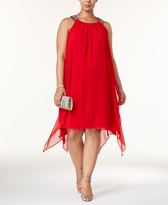 Xscape Plus Size Embellished Handkerchief-Hem Dress - Dresses ...