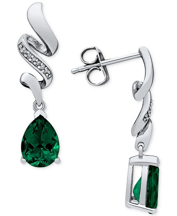 Macy's Lab Created Emerald (2 ct. t.w.) & Diamond Accent Drop Earrings ...