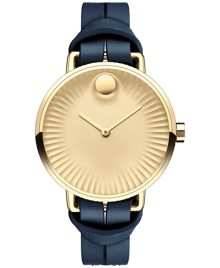 Movado Women's Swiss Edge Blue Leather Strap Watch 34mm 3680036 Macy's
