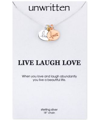 Unwritten - Tri-Tone Live, Laugh, Love Pendant Necklace in Sterling Silver