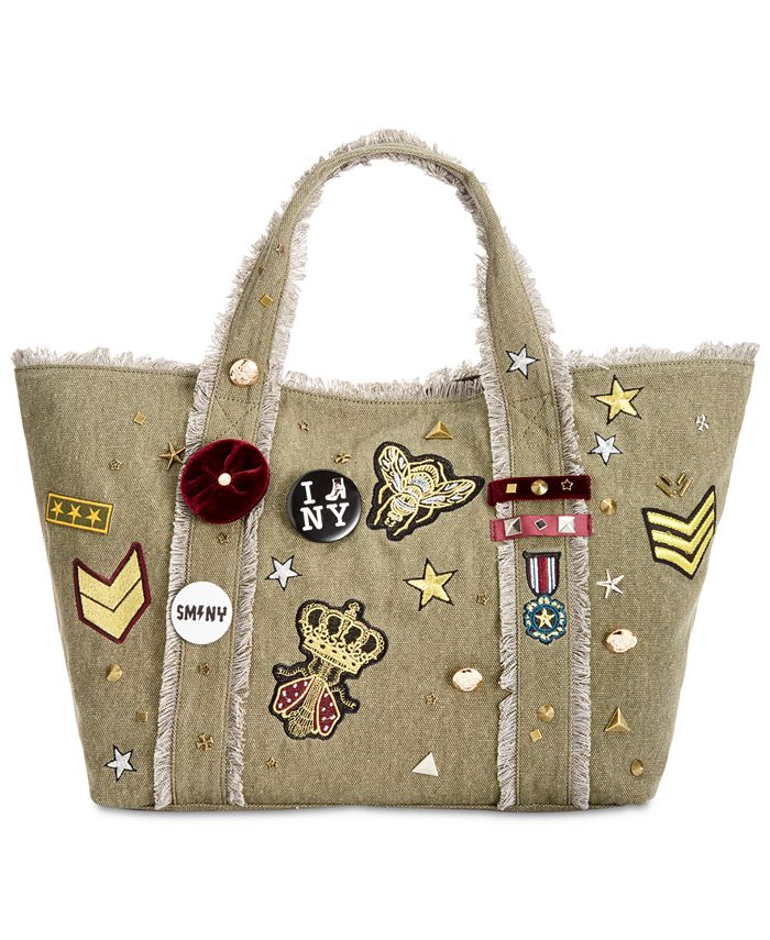Bañera Útil quemado Steve Madden Grady Large Canvas Tote with Patches & Pins - Macy's