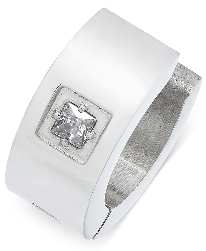 Sutton by Rhona Sutton - Men's Stainless Steel Cubic Zirconia Solitaire Huggie Hoop Earring