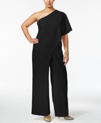 Adrianna Papell Plus Size Draped One-Shoulder Jumpsuit - Macy's