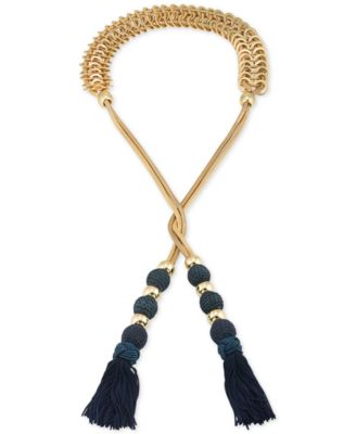 Trina Turk - Gold-Tone Navy Tassel Open Lariat Necklace