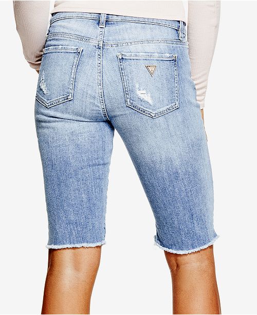GUESS Solange Ripped Denim Bermuda Shorts & Reviews Shorts Women Macy's