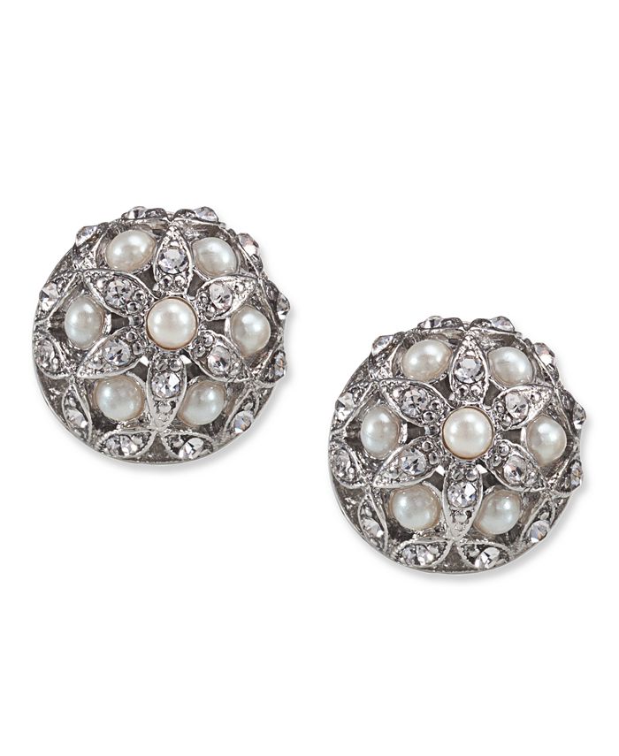 Carolee Earrings Glass Pearl Crystal Small Button Stud Macy s