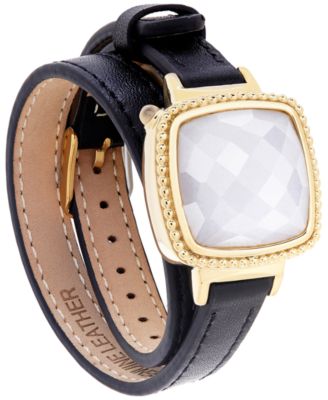 Macy's - Smart Jewelry 14K Gold-Plated Quartz (13-1/5 ct. t.w.) with Black Double Leather Wrap
