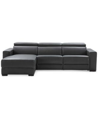 Nevio 3-pc Leather Sectional Sofa with Chaise, 1 Power Recliner and Articulating Headrests, Created for Macy's