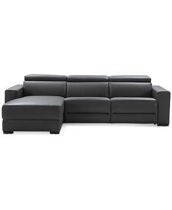 Furniture Nevio 3 pc Leather Sectional Sofa with Chaise 1 Power