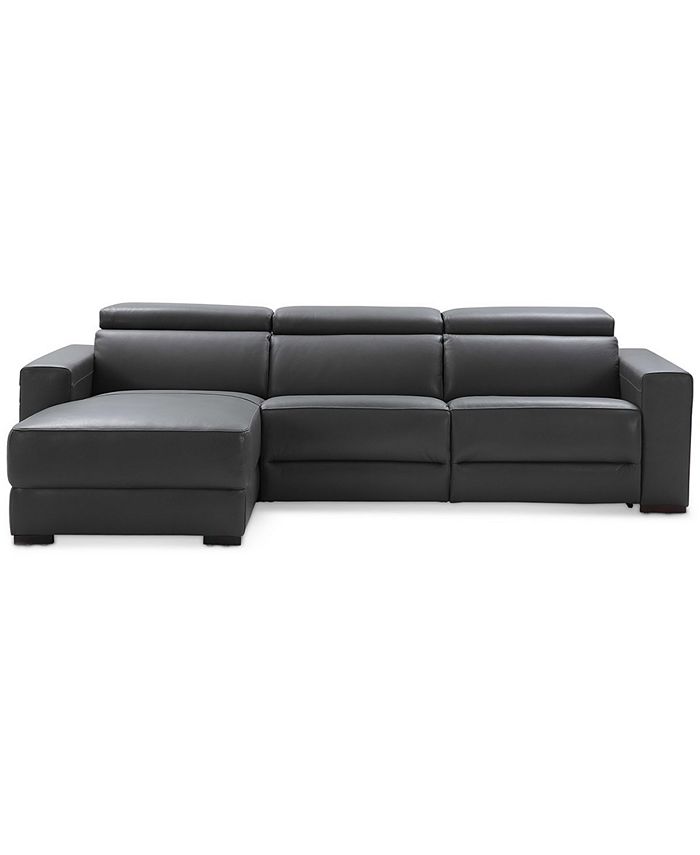 Furniture Nevio 3pc Leather Sectional Sofa with Chaise, 1 Power