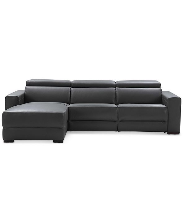 Furniture Nevio 3pc Leather Sectional Sofa with Chaise, 1 Power