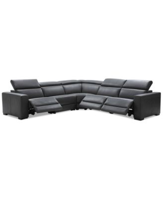 Nevio 5-pc Leather "L" Sectional with 3 Power Recliners, Created for Macy's