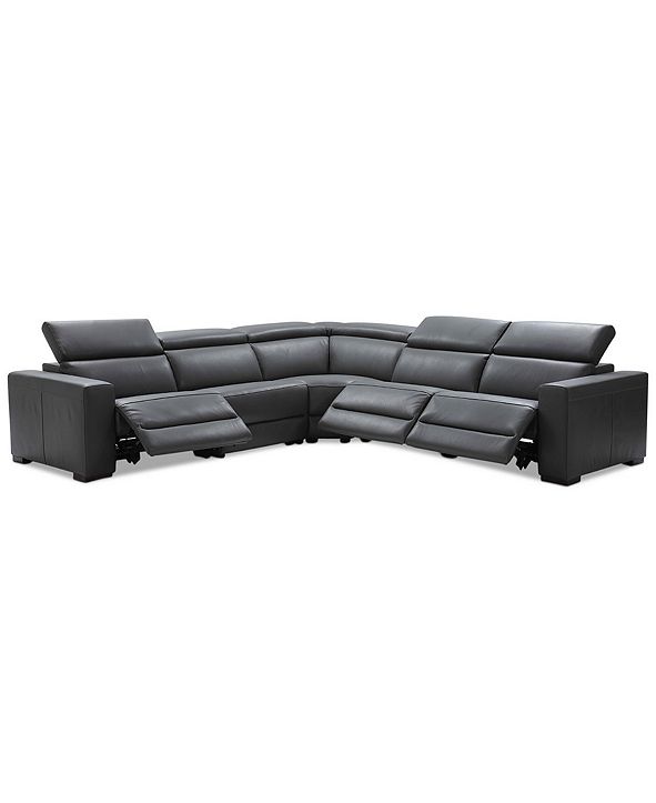 Furniture Nevio 5pc Leather "L" Shaped Sectional Sofa with 3 Power