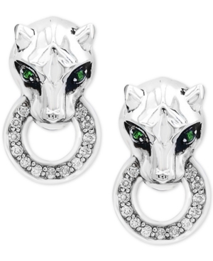 image of Signature by Effy Diamond (1/8 ct. t.w.) & Tsavorite Accent Panther Door Knocker Drop Earrings in Sterling Silver