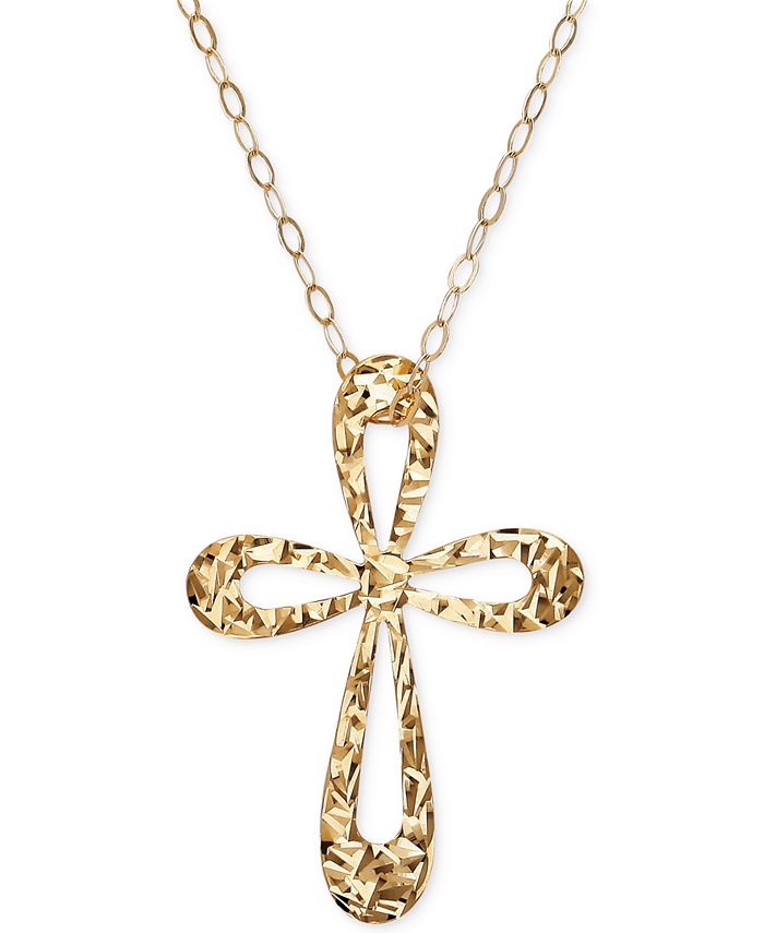 Macy's Textured Open Cross Pendant Necklace in 10k Gold Macy's