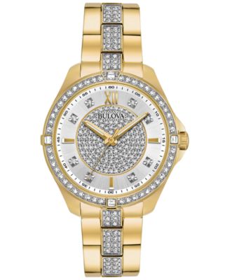 Bulova - Women's Gold-Tone Stainless Steel & Crystal Bracelet Watch 35mm