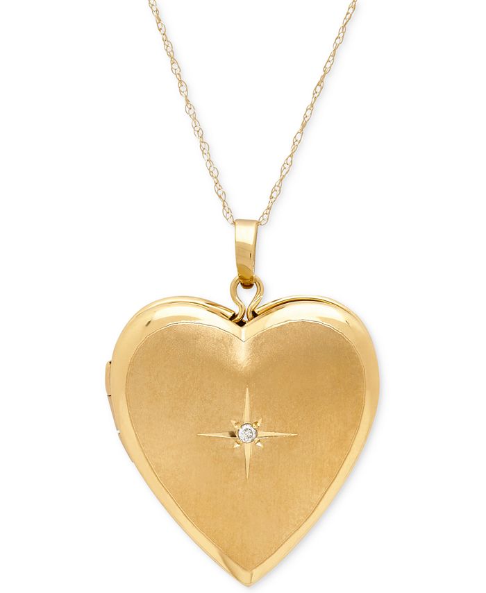 18 14k Gold Heart Locket Necklace with Diamond-Accent 