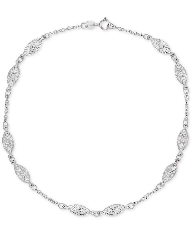 Macy's Decorative Link Ankle Bracelet in 14k White Gold & Reviews