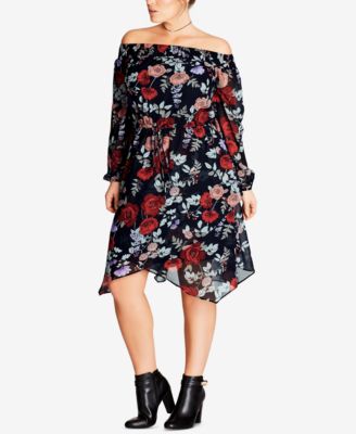 City Chic - Trendy Plus Size Off-The-Shoulder Peasant Dress