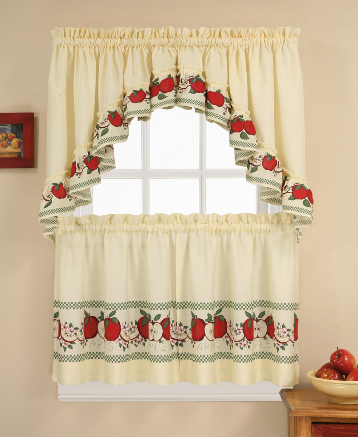 Red Delicious 24" Window Tier & Swag Valance Set - Multi