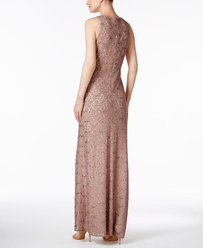 Nightway Petite Sequined-Lace Gown - Macy's
