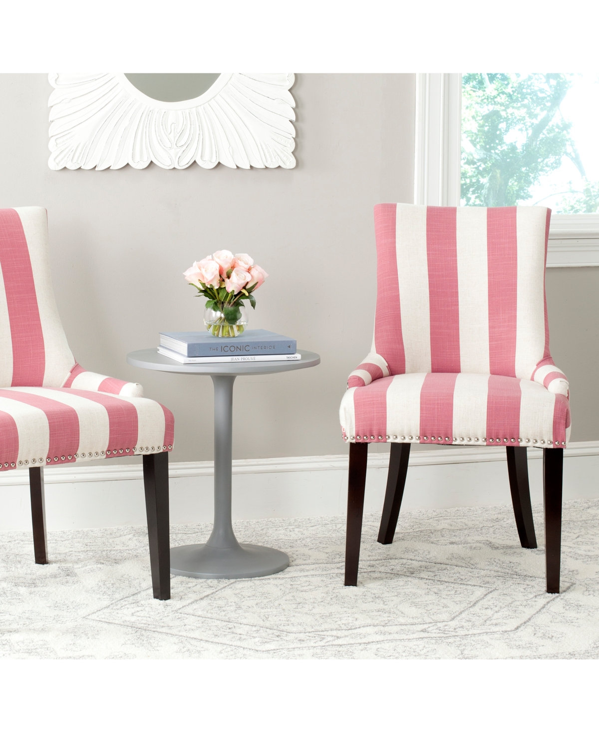 Lester Awning Stripes Dining Chair (Set Of 2) - Pink and White