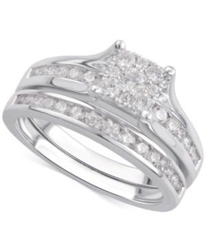 image of Diamond Cluster Channel-Set Bridal Set (1 ct. t.w.) in 14k White or Yellow Gold