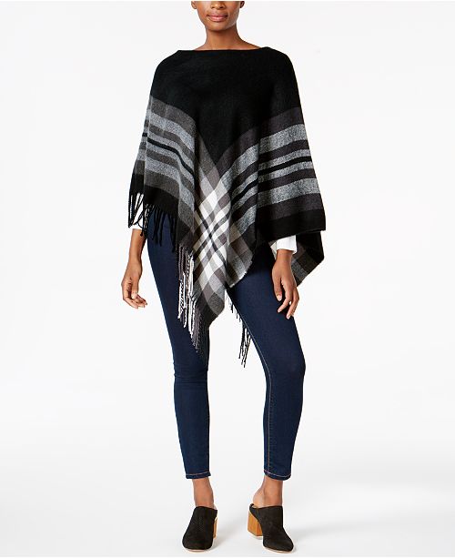 V. Fraas Plaid Brushed Poncho, Created for Macy's & Reviews - Handbags ...