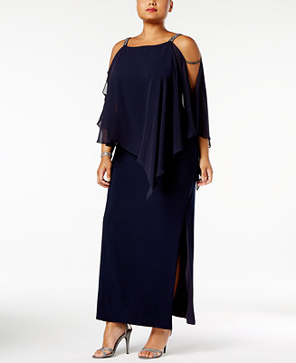 XSCAPE Plus Size Embellished Chiffon-Overlay Gown - Dresses - Women - Macy&#39;s