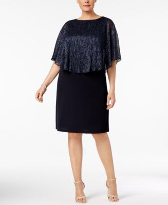 Connected Plus Size Metallic Crinkle Cape Dress - Macy's