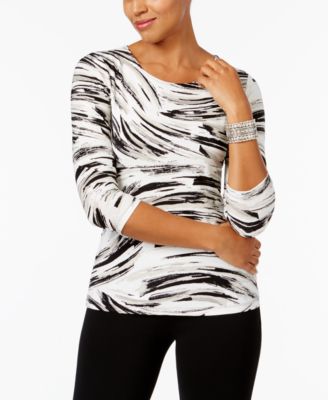 JM Collection Women's Printed 3/4 Sleeve Jacquard Top, Created for Macy's -  Macy's