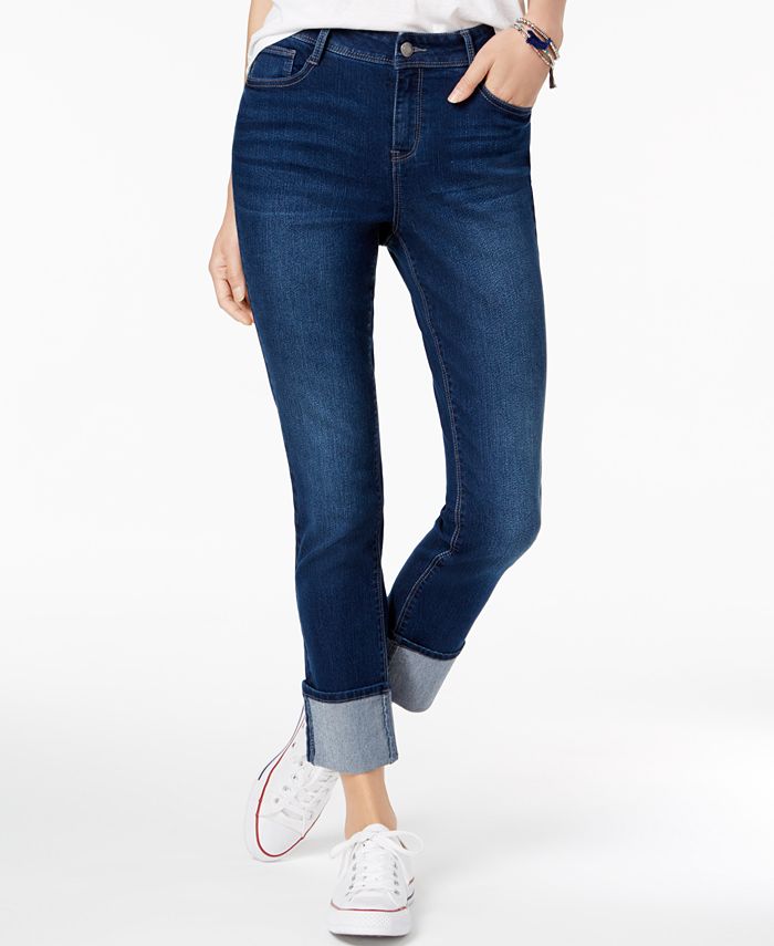 Black Daisy Juniors' Kate Cuffed Straight-Leg Jeans & Reviews - Jeans ...