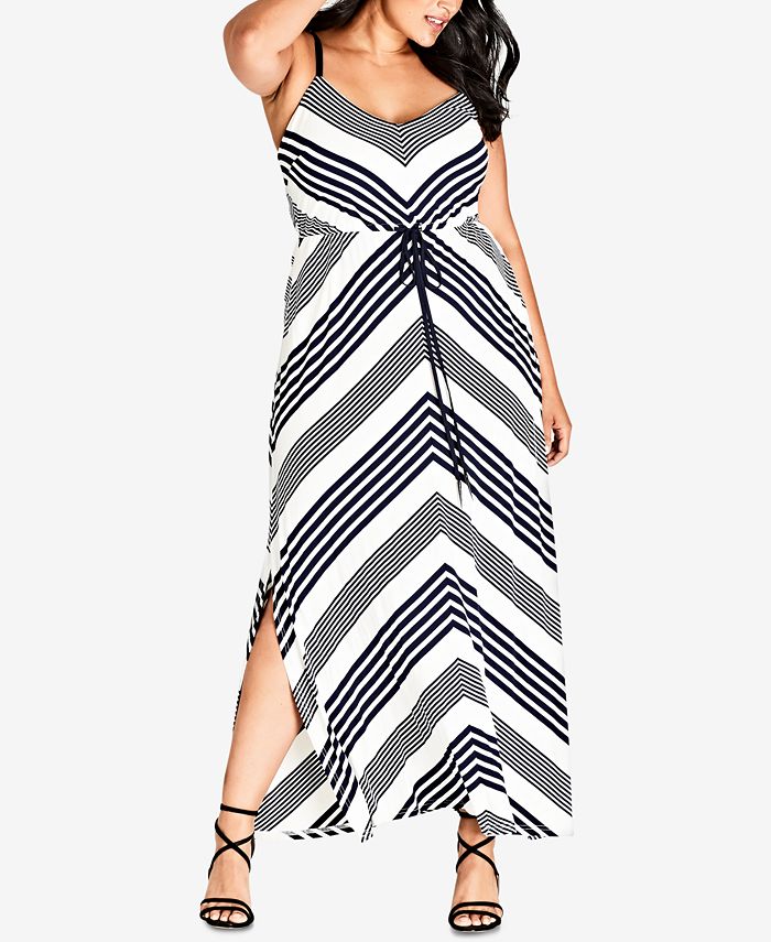 City Chic Trendy Plus Size Striped Drawstring Maxi Dress - Macy's