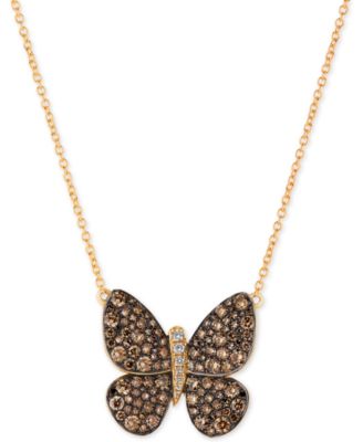 Chocolatier&reg; Diamond Butterfly Pendant Necklace (1-7/8 ct. t.w.) in 14k Rose Gold or Yellow Gold.
