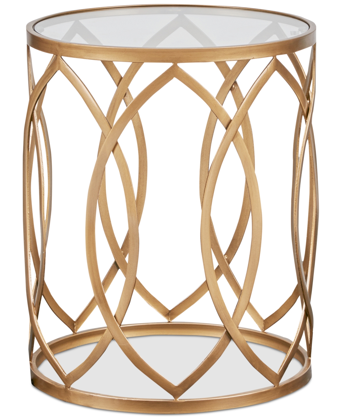 Madison Park Arlo Round Glam Luxury Metal Eyelet Accent Table with Tempered Glass Top