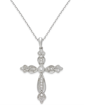 image of Diamond Fancy Cross Pendant Necklace (1/5 ct. t.w.) in 14k White Gold