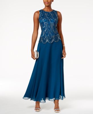 J Kara Embellished Scalloped A-Line Gown - Macy's