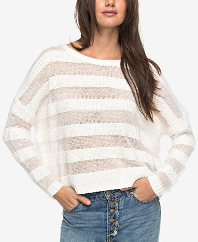Roxy Juniors' Cotton Shadow-Stripe Sweater - Juniors Sweaters - Macy's