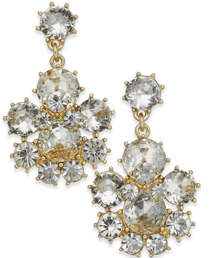 Charter Club Gold-Tone Crystal Cluster Drop Earrings, Created for Macy ...